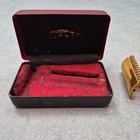 Vintage 1930 s Gillette Gold Tone Safety Razor 3 Piece Open Combs W  Box
