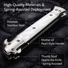Spring Assisted Stiletto Pocket Knife Stainless Steel Pearl Edc