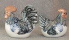 Vintage Rooster   Hen Pretty Glossy Porcelain Blue Miniature Chicken Figurines