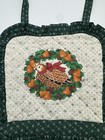Christmas Apron Green Partridge In Pear Wreath Pockets Vintage