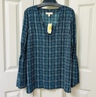 Michael Kors Tweed Haberdashery Print Georgette Bell Sleeve Tunic  Size-l