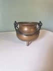 Hammered Copper Vintage Footed Cauldron Pot Twisted Iron Handle 5in
