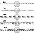 16-36  Stainless Steel Silver Chain Cuban Curb Womens Mens Necklace 3 5 7 9 11mm