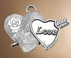 2 Pcs  34x26mm Silver Finish Heart Pendant