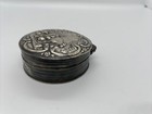 Vintage Silver Snuff Trinket Pill Box Ornate Round-unique Farming Scene Engraved