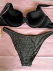 Victoria s Secret Pink Swimsuit Set Black Plush Up Shimmer Lurex Size S