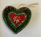 Green   Red Felt Heart Christmas Ornament Handmade  Beads   Sequins