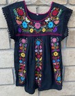Vintage Mexican Peasant Top Pullover Blouse Embroidered Cotton Size M