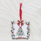     2024 Christmas Tree Ornament Photo Picture Frame Holly Berry Square 2 5  Hange