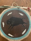 Vintage Native American Indian Hand Painted Buffalo Animal Hyde Drum