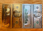 Lot Of 4- 24 K Gold And Silver Plated  100 Dollar Bill Two Sided Printed
