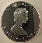 1989 Canada 1oz Silver Maple Leaf 10th Anniversary  5 Dollars Coin      nuc-930