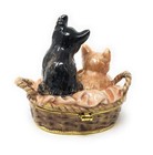 Enameled Kittens In Basket Trinket Box Accented With Austrian Crystals 2 25 I   