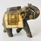 Wooden Elephant Figurine Handmade 7 25  Brass Camel Bone Inlay Rustic Decor