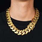22mm Cuban Link Chain For Men 14k Gold Plated Stainless Steel Chain Necklace