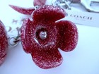 Nwt Coach Glitter Resin Tea Rose Flower Key Fob Chain Keychain Bag Charm 58514