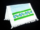 Nos Vtg Cotton Terry Kitchen Dish Towel Turquoise Green Dots Flowers 16 5x26