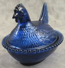 Cobalt Blue Glass Candlewick Hen On Nest 7  Indiana Style Chicken Candy Dish