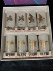 Set Of 8 Gold Frosted Game Bird Glasses By Federal Libbey Mint In Original Box