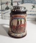 Vintage Beyer West German Munchen Beer Stein Hand Painted Pewter W Lid    To Lid