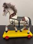 10  Antique Wooden Pull Toy Play Horse Platform With Wheels 1950s Germany Putz