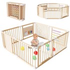 Baby Playpen With Toys Safety Play Area Foldable Wooden Play Yard For Indoor