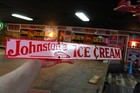 Johnston s Ice Cream Dealer Porcelain Metal Sign Gas Oil Soda Dairy Barn Cow