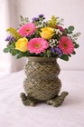 Vintage Set Of 8 Green  Glazed Ceramic Planters Featuring A Turtle-footed Design