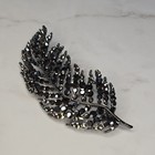 Vintage Black   Silver Rhinestone Marcasite Feather Brooch Pin Unique Closure