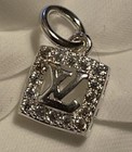 L  Vs 2 Tiny Set Button Zipper Pull 9mm  2pc Square Rhinestones   Silver