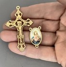 Italy 8pc Gold Immaculate Heart Rosary Center Crucifix   Our Father Pater Beads