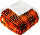 Sherpa Plaid Throw Blanket Fuzzy Fluffy Cozy Soft Microfiber 60x70 Orange Couch