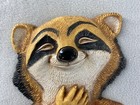Vintage 1977 Homco Dart Happy Raccoon Holding Flowers Wall Plaque 8 5 x10 