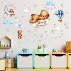 Tedy Bear Sleeping On The Moon And Stars Wall Stickers For Kids Baby Room Decor