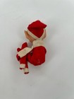 Vintage Christmas Knee Hugger Pixie Elf Doll Red White Felt Plastic Face 3 5   