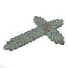 Flower Wall Cross Leaves Cast Iron Gold Green Rustic Verdigris Patina 8 