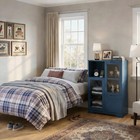 Mdf Painted Cabinet With Glass Doors And Drawer  Open Storage Space  Navy Blue 