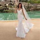 Beach Mermaid Wedding Dress V-neck Appliqu   Lace Backless Bridal Gown