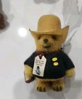 Vintage Lot Of 4 Flocked Bears  Paddington Bear Blue Coat Yellow Hat 2 