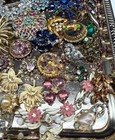 Vintage Broken Costume Jewelry Lot Rhinestone Upcycle Repair Brooches  