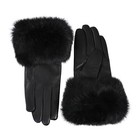 Women s Genuine Leather Gloves Rabbit Fur Trim Cuff Velvet Lined Winter Driving