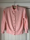 Vtg 50s Schiaparelli Paris Pink Rhinestone Sweater Collared Cardigan Pin Up S m