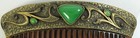 Awesome 1900 s Antique Arts   Craft Copper-bronze W green Glass Stones Hair Comb