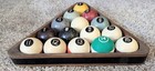 Antique Clay Agate Early Billiard 2  Speckled Pool Set Cue Ball With Rack