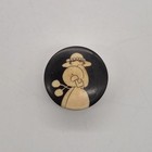 Vintage Art Deco Miniature Screw Top Box Lady With Fan Black Red Pill Trinket