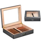 Cedar Wood Hygrometer Humidifier Cigar Humidor 20-30 Cigars Torch Lighter Black