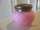 Vintage Pink Dresser Jar Quilted Glass Vanity Lidded