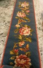 Vtg Needlepoint Tapestry Bell Pull  Blue W   Roses  Brass Hardware  Handmade 