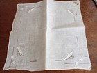Vintage Embroidered Cream Linen Wedding Bridal Handkerchief Floral New