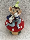 Vintage 50s Napcoware Pixie Elf Sitting Mushroom Playing Guitar